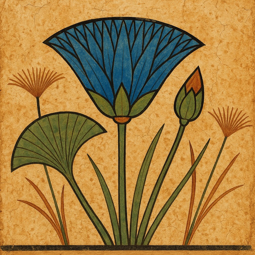 ancient Egyptian tomb painting of a blue lotus flower
